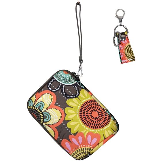 Vera Bradley Mandy Flower Shower Bag, Neoprene  Sleeve and Keychain Yellow Brown - Picture 4 of 13